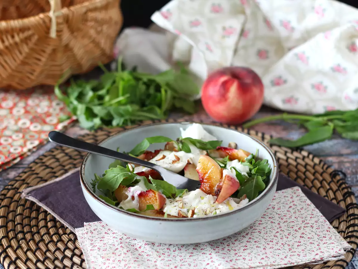 Sweet-and-savory salad with roasted peaches, arugula, and burrata (the sweet flavors of summer) - photo 3