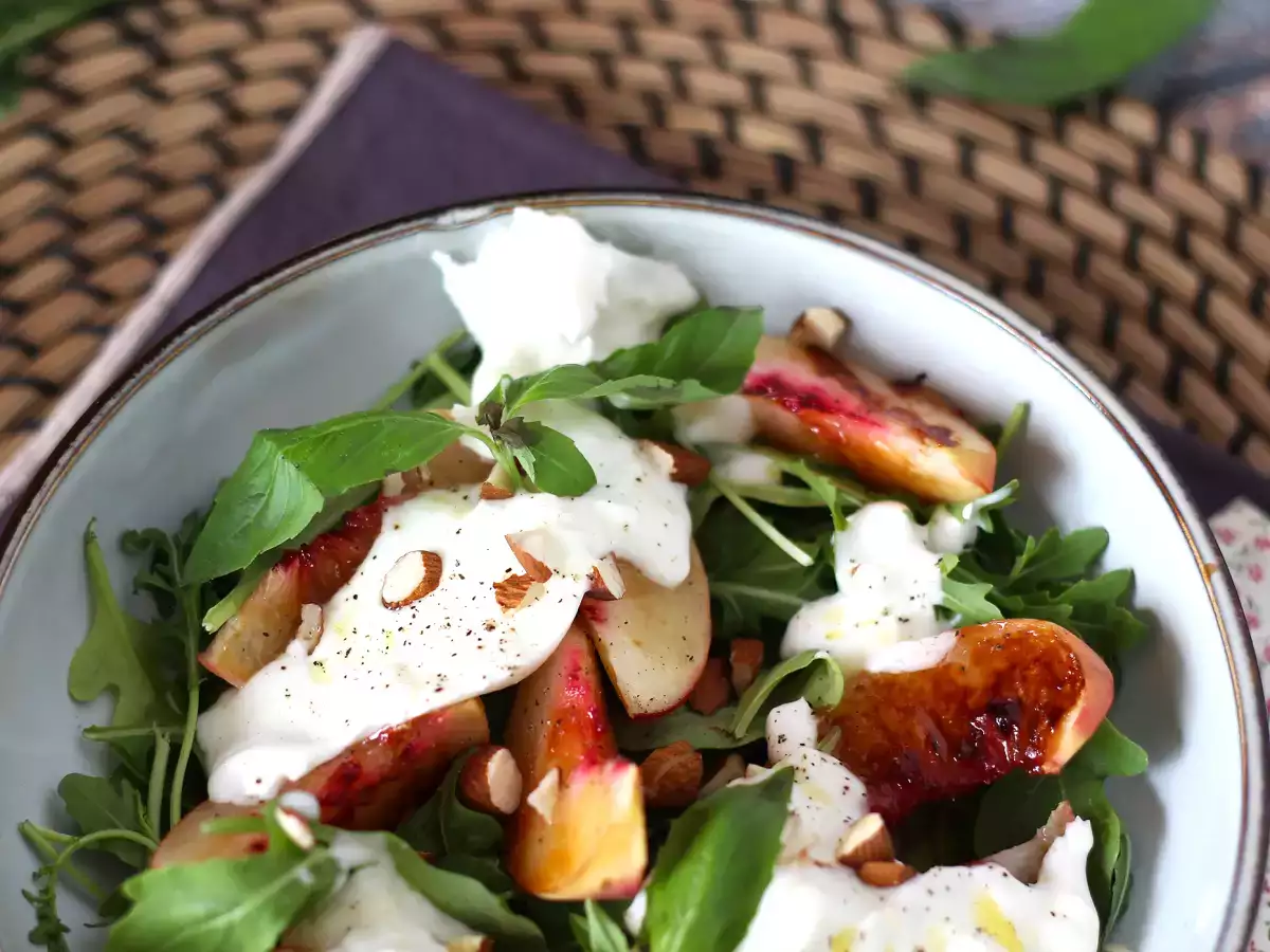 Sweet-and-savory salad with roasted peaches, arugula, and burrata (the sweet flavors of summer) - photo 4
