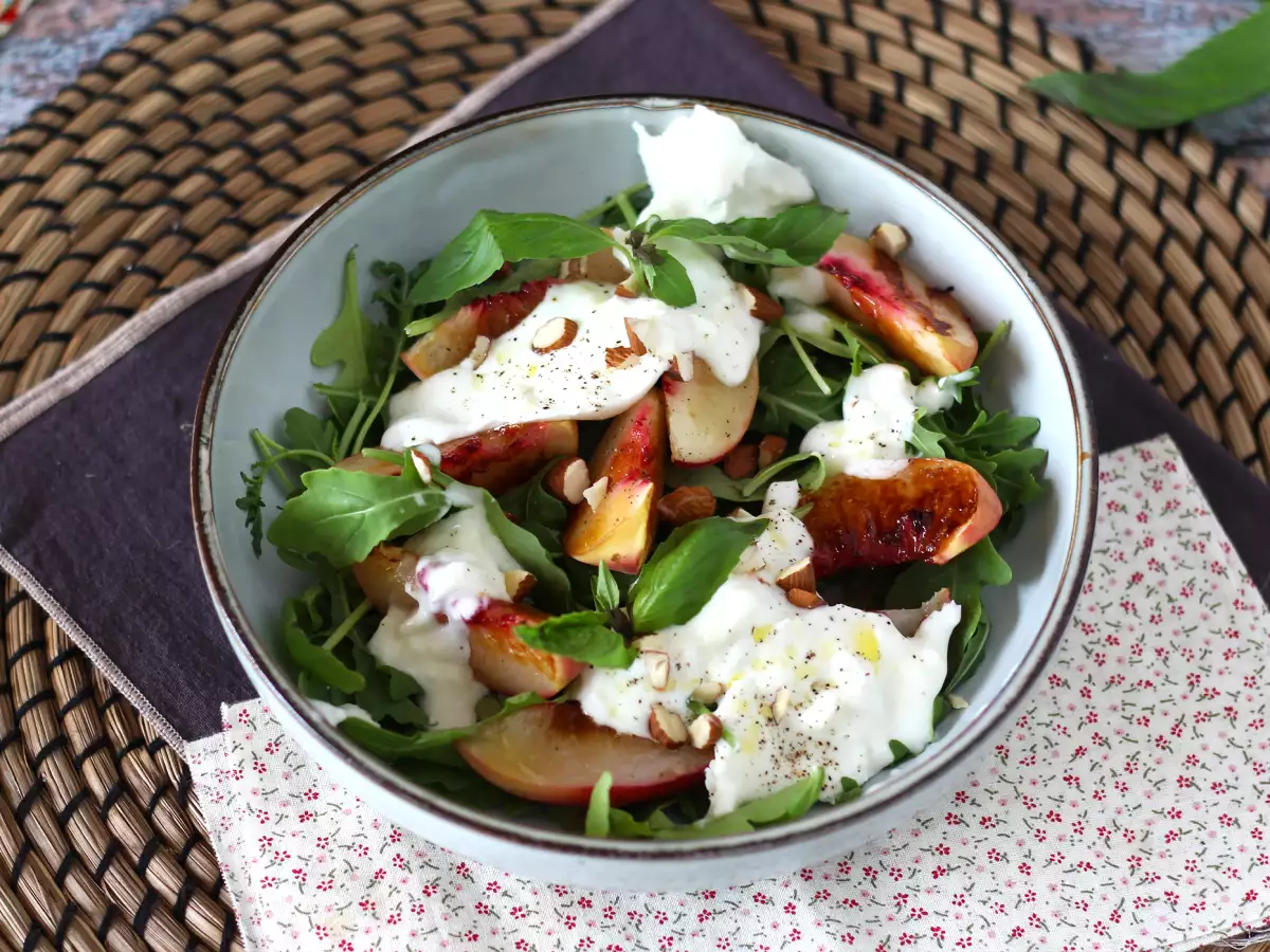 Sweet-and-savory salad with roasted peaches, arugula, and burrata (the sweet flavors of summer) - photo 5