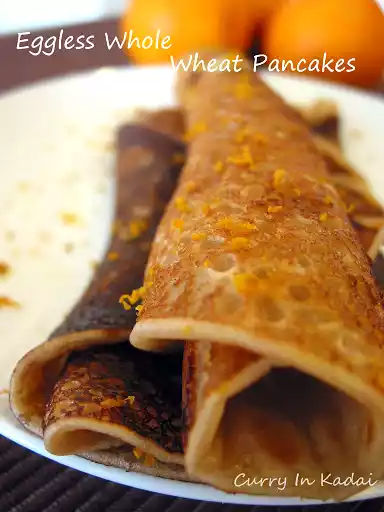 Eggless orange pancakes recipe ~ sweet whole wheat dosa