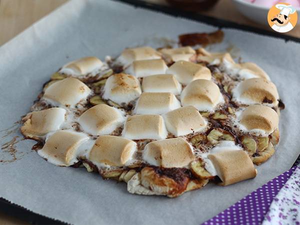 Sweet pizza with banana and chocolate