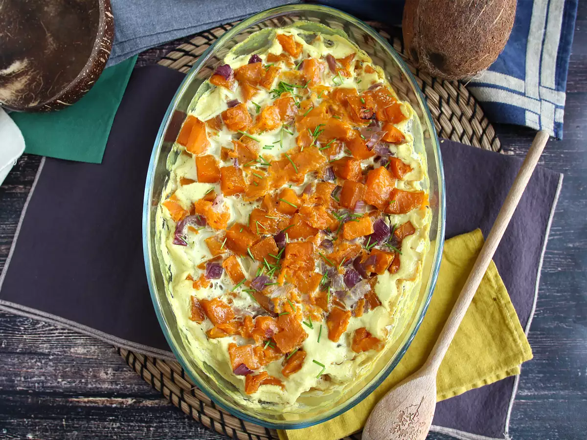 Sweet potato gratin flavored with coconut milk and curry - photo 4
