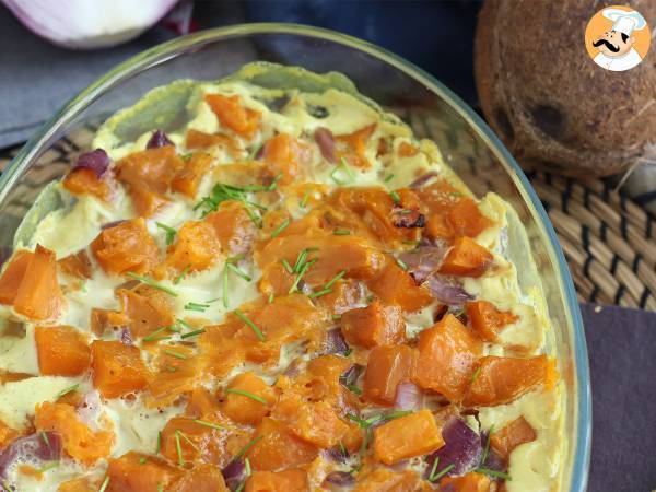 Sweet potato gratin with coconut milk and curry