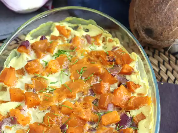 Recipe Sweet potato gratin with coconut milk and curry