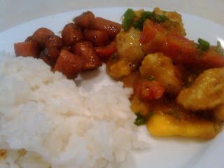 Thai Mango Chicken Glazed Carrots And Coconut Rice Recipe Petitchef