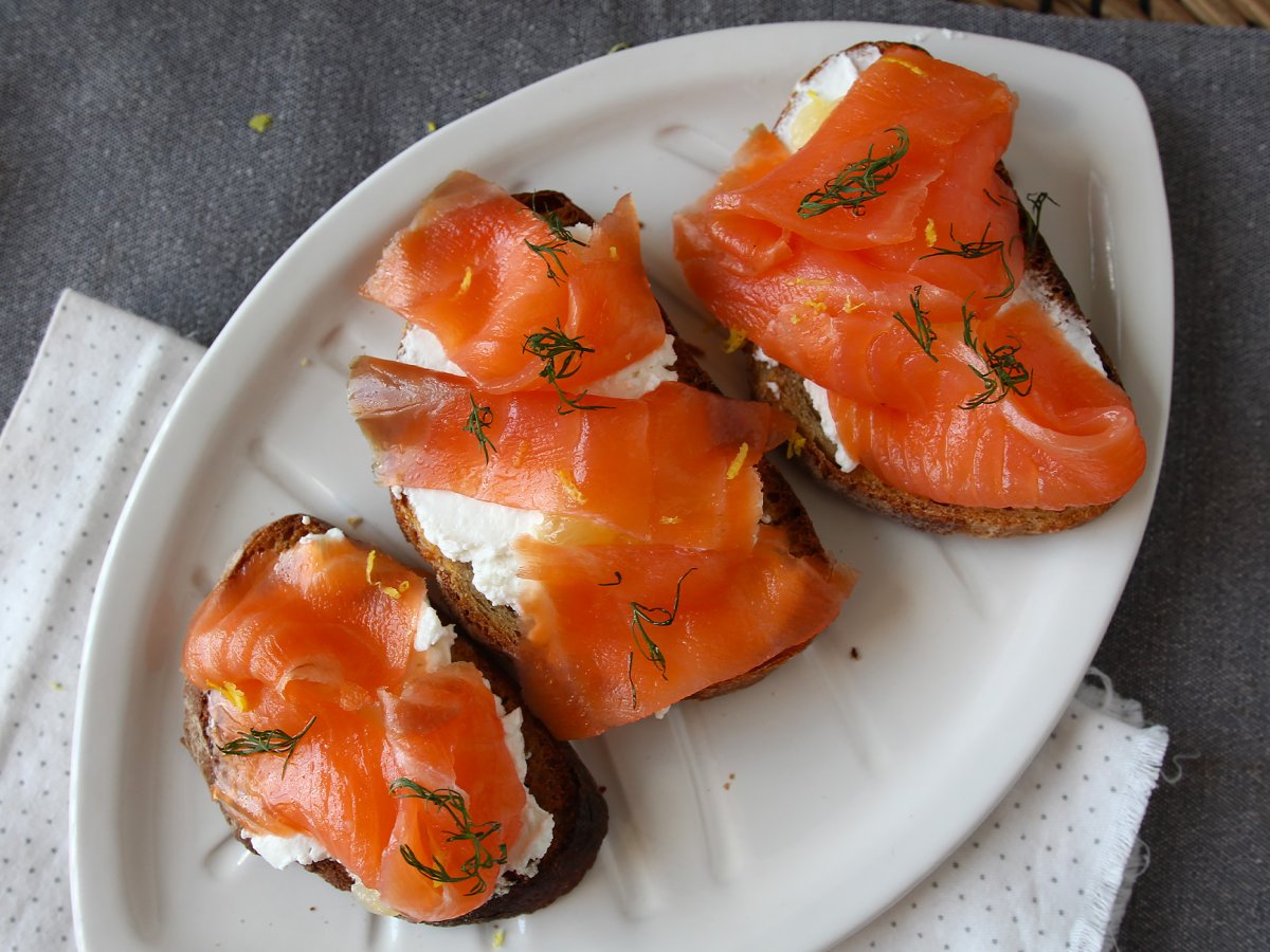 Toasts with smoked salmon and goatcheese - photo 5