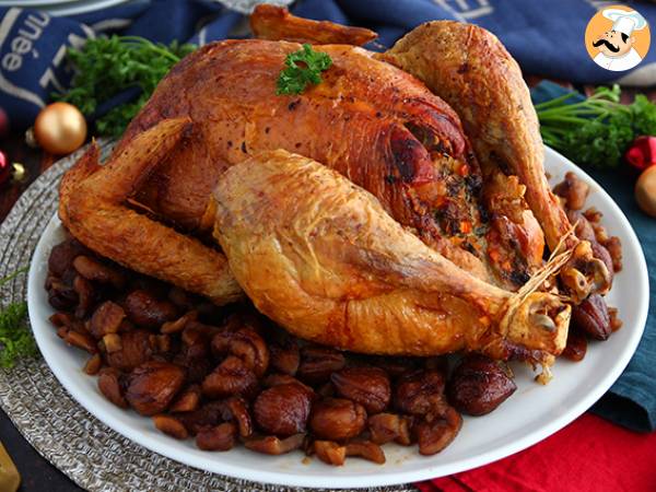 Traditional roasted capon with chestnuts