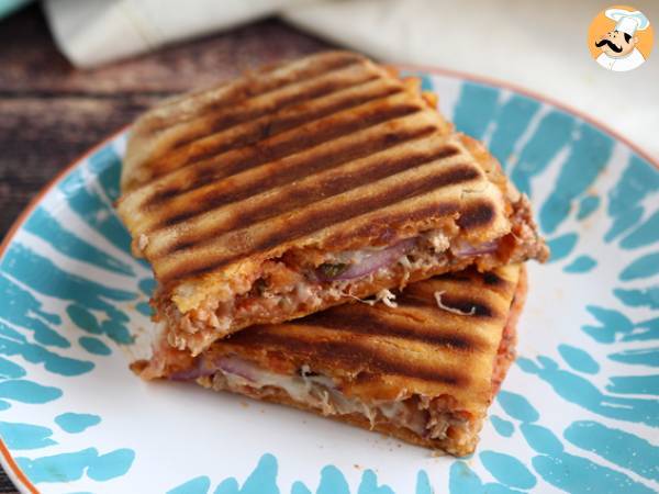 Tuna, tomato, and capers panini