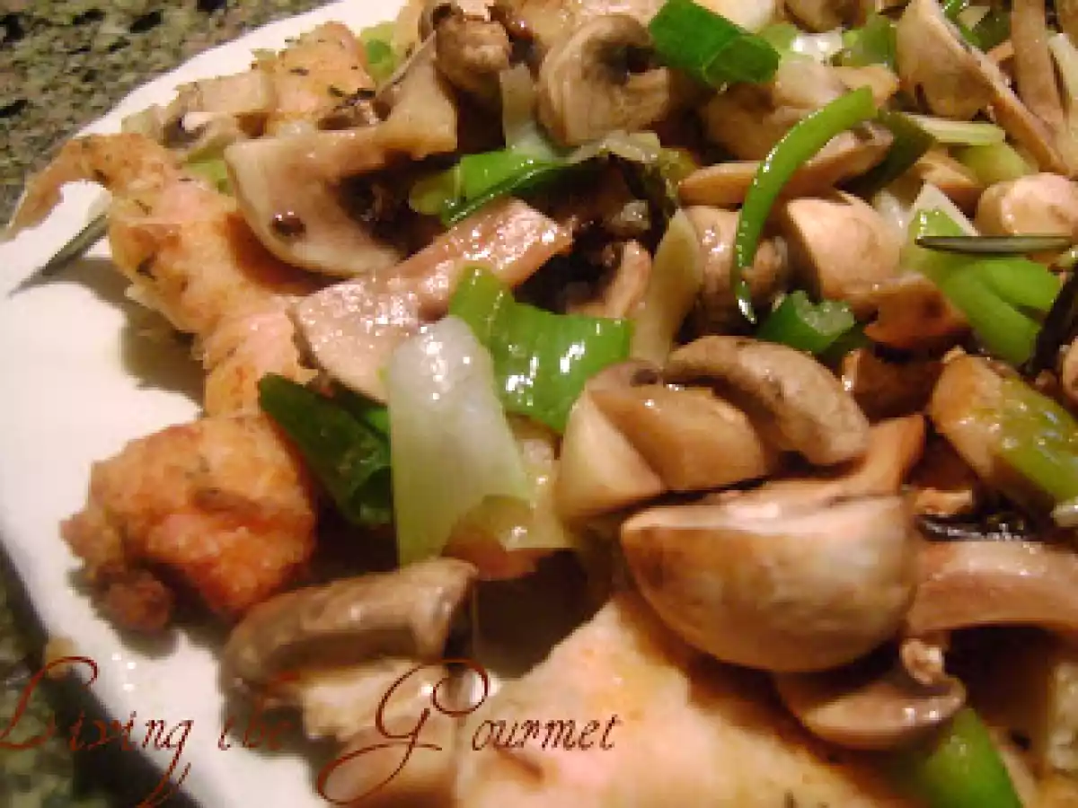 Turkey Breast Strips with Sautéed Scallions and Mushrooms