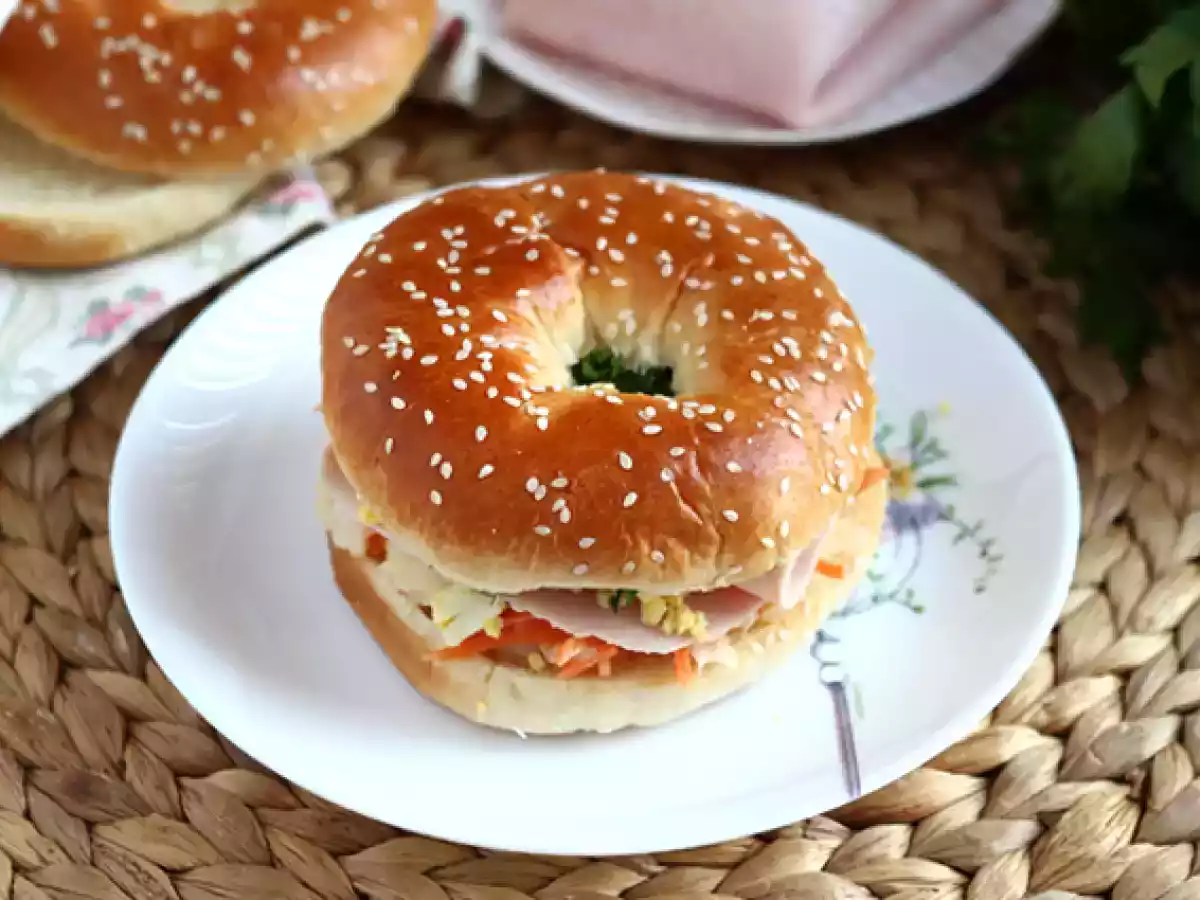 Turkey, coleslaw, and hard-boiled egg bagel sandwich - photo 2