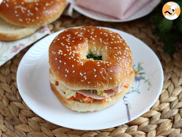 Turkey, coleslaw, and hard-boiled egg bagel sandwich - photo 2