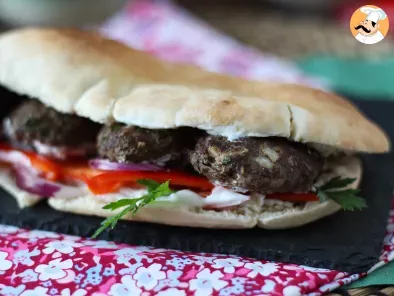 Turkish Köfte meatball sandwiches in kebab bread, photo 2