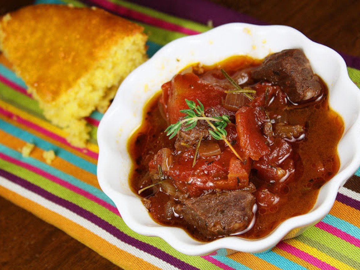 Tuscan Beef Stew with Honey Cornbread