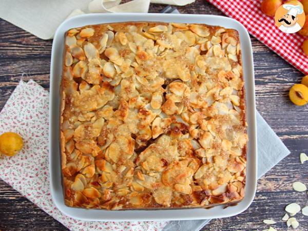 Upside-down mirabelle plum cake with almonds