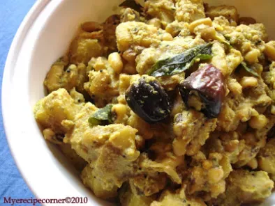 Vareka uperi( Raw Banana and Black eyed peas curry)