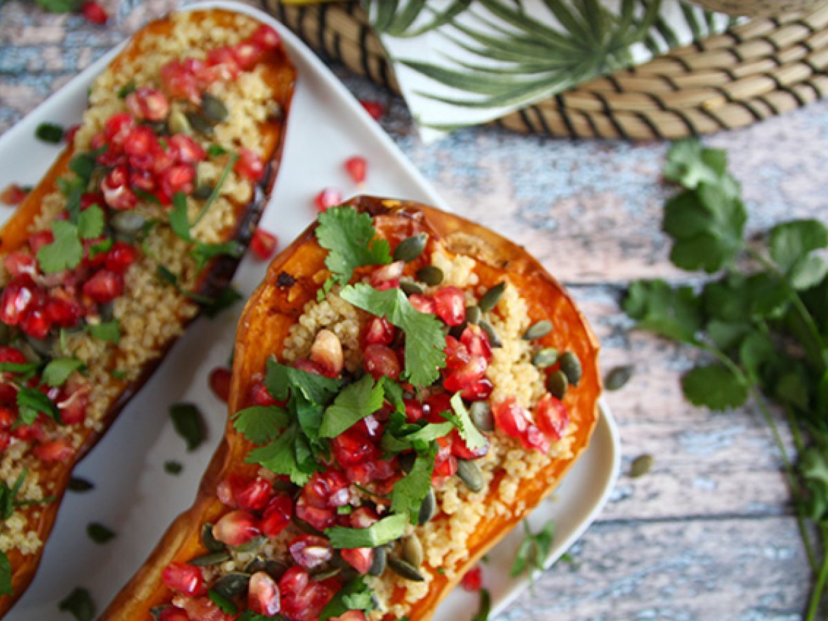 Vegan quinoa stuffed butternut squash with pomegranate - photo 2