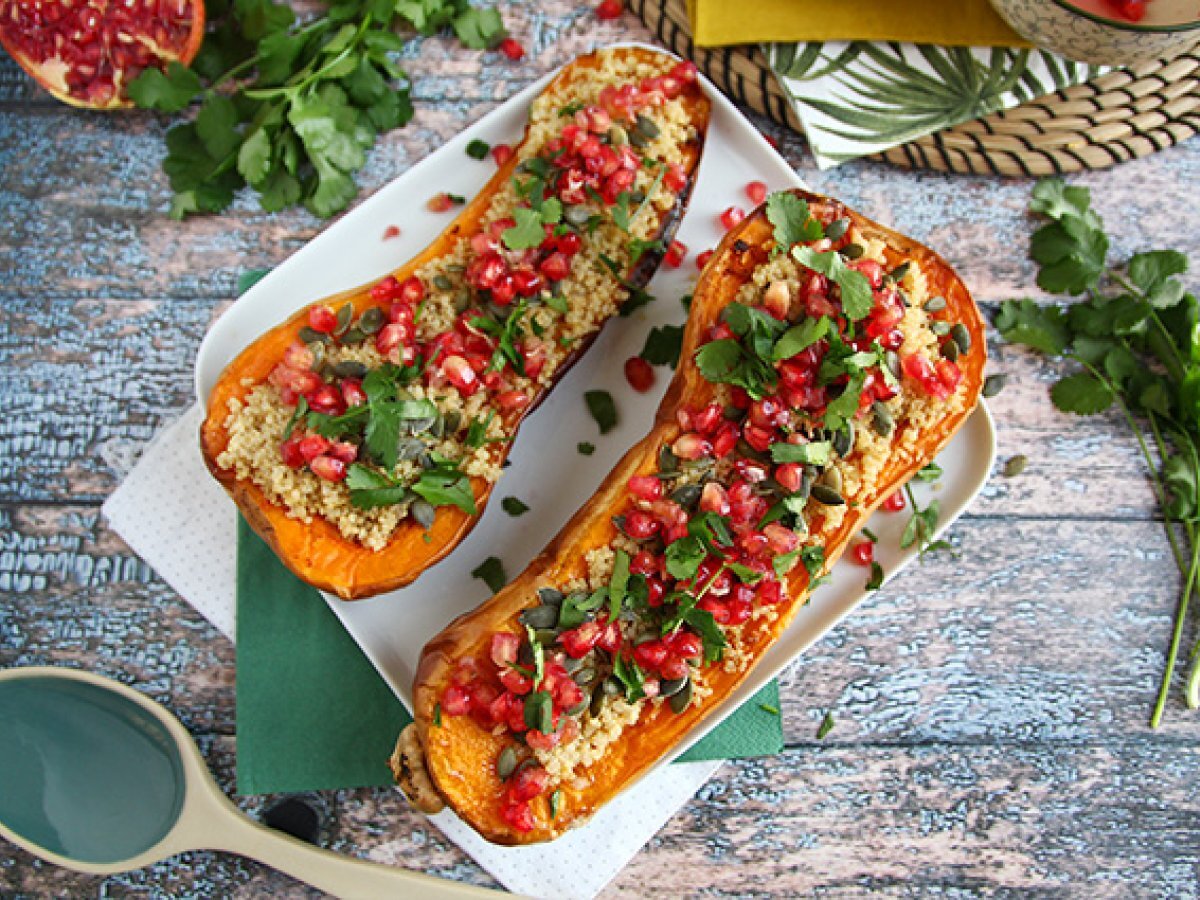 Vegan quinoa stuffed butternut squash with pomegranate - photo 3