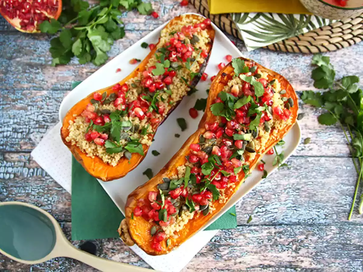 Vegan quinoa stuffed butternut squash with pomegranate - photo 3
