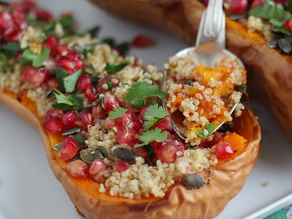 Vegan quinoa stuffed butternut squash with pomegranate - photo 4