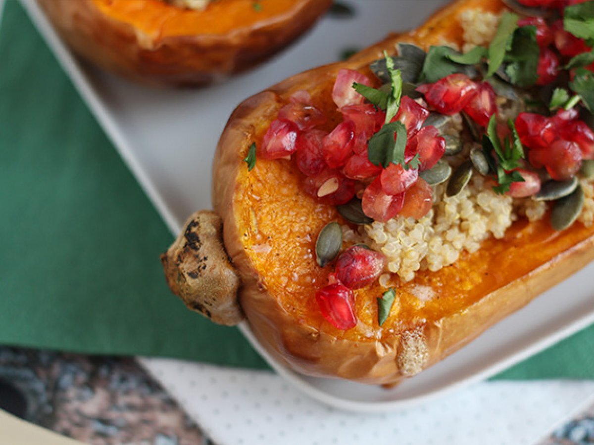 Vegan quinoa stuffed butternut squash with pomegranate - photo 5