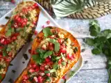 Vegan quinoa stuffed butternut squash with pomegranate, photo 1