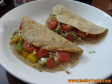 Vegan savory crepes with sauteed peppers