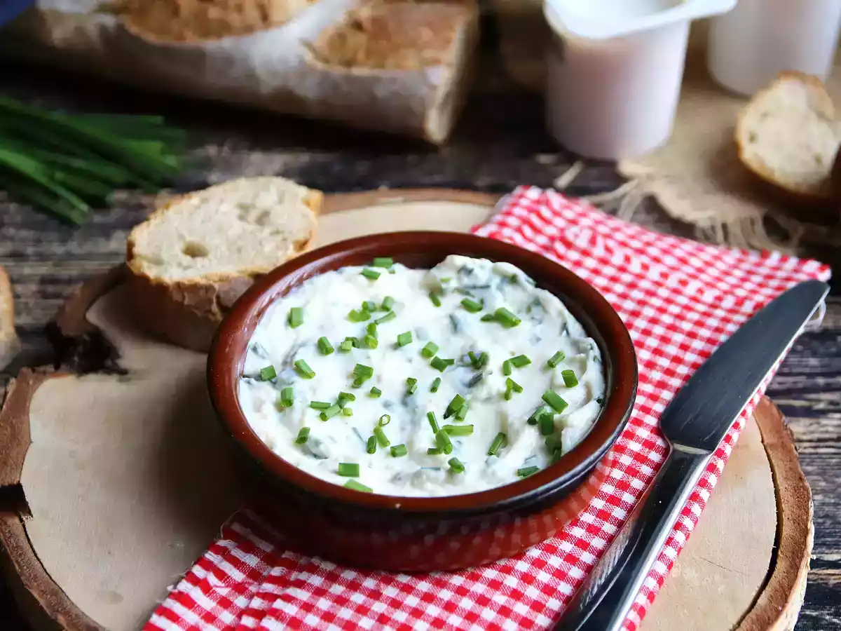 Vegan soy-based cheese with garlic and herbs