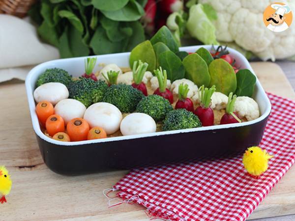 Vegetable garden for appetizers (hummus and baby vegetables)