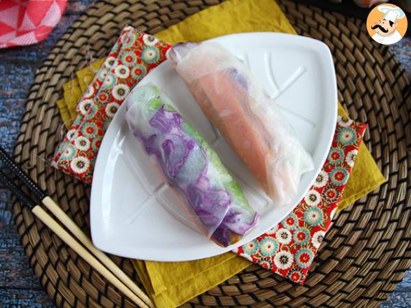 Vegetarian spring rolls with red cabbage and sweet potato