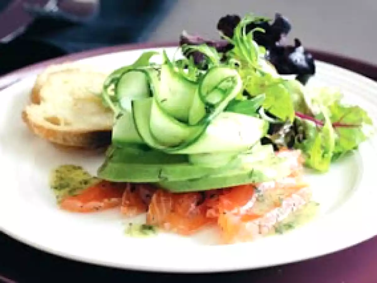 Vodka cured salmon salad with sweet mustard dressing