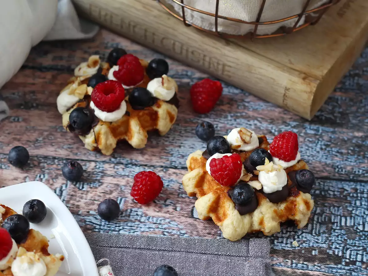 Waffles topped with fruit, chocolate and whipped cream - photo 6