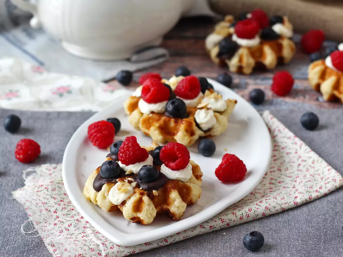 Waffles topped with fruit, chocolate and whipped cream - photo 7