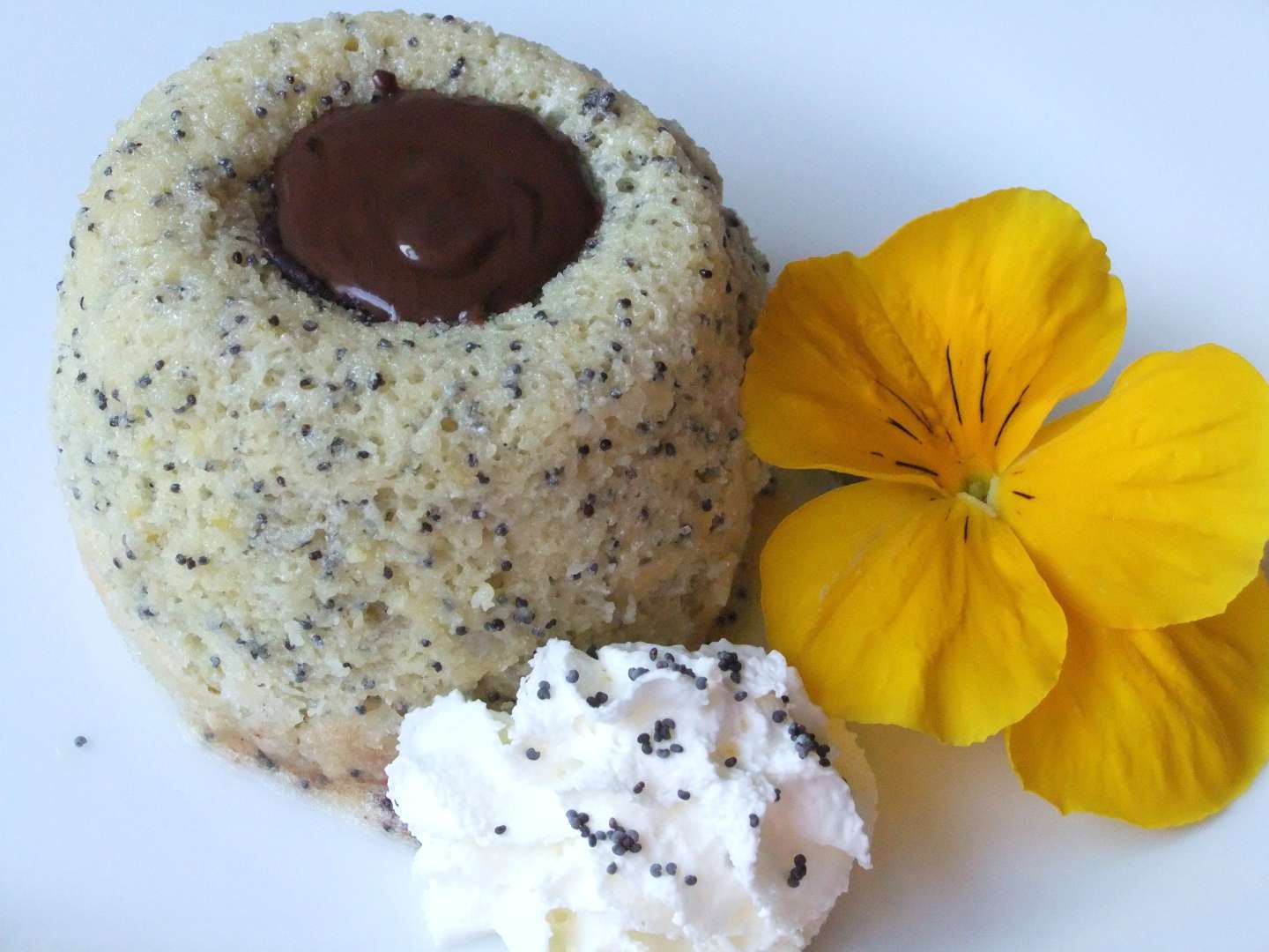 Warm lemon poppy seed cake with chocolate ganache center, Recipe Petitchef