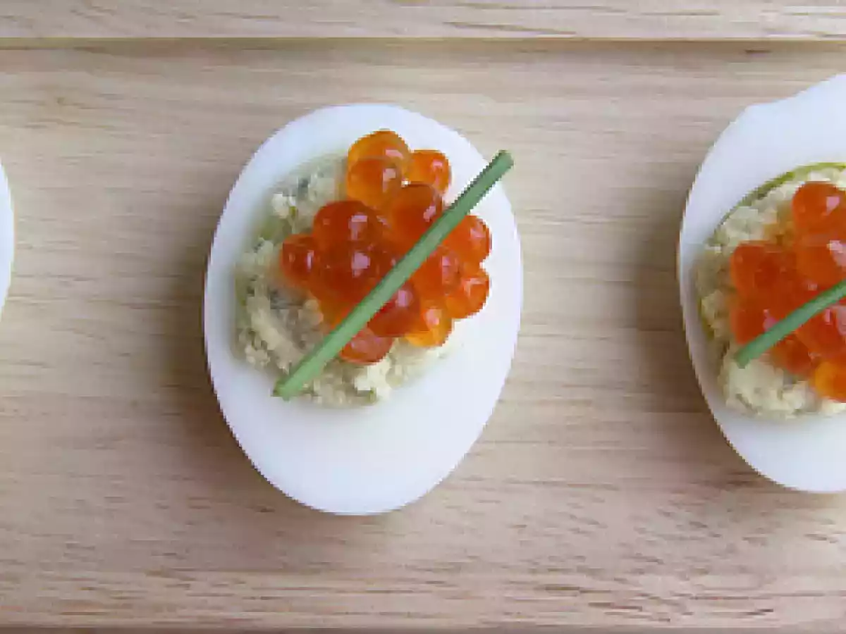 Wasabi Deviled Eggs with Salmon Roe