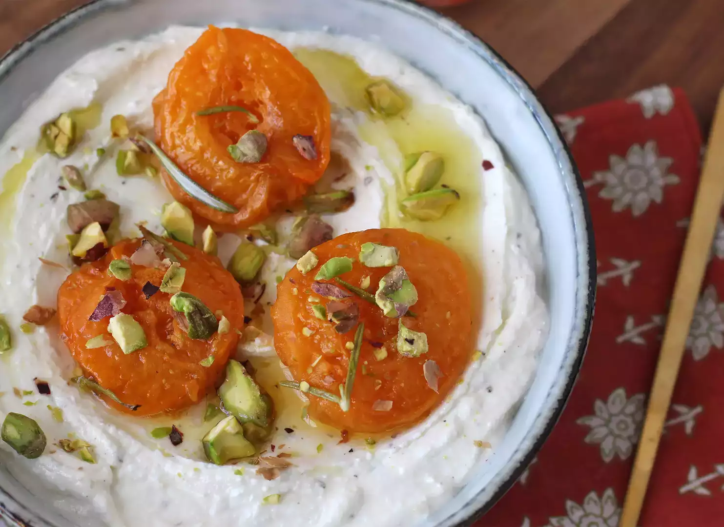 Whipped feta and roasted apricots