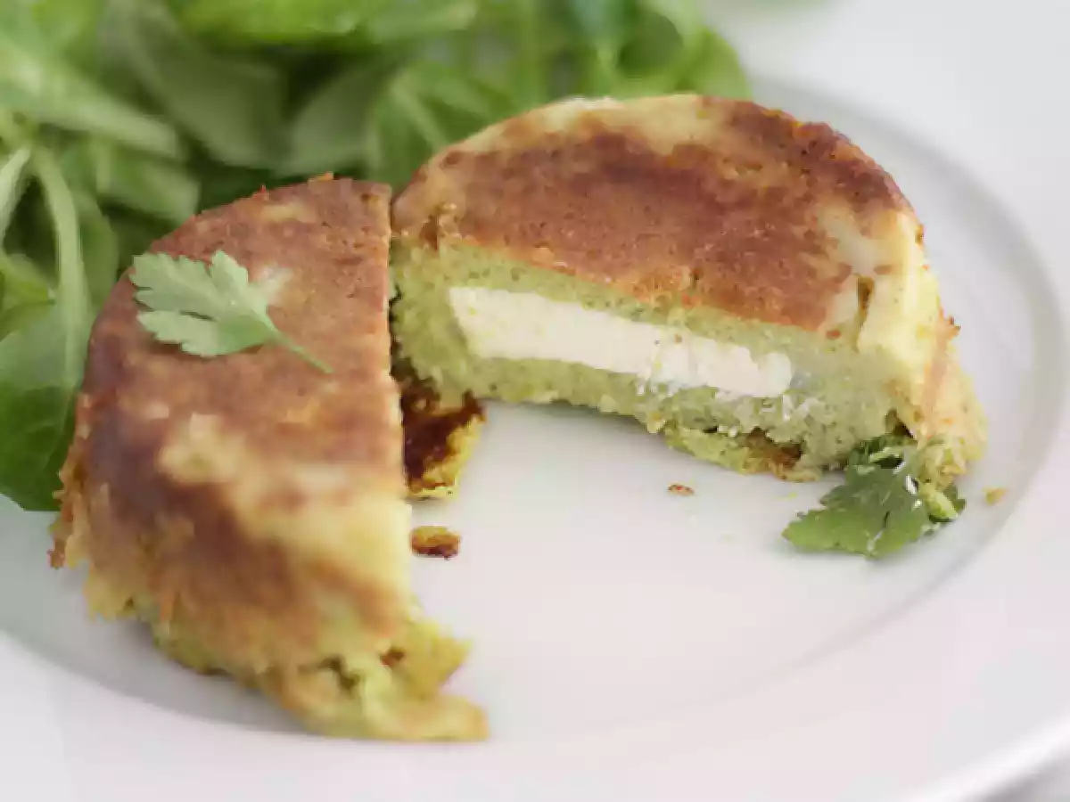 Zucchini soft cakes with kiri cheese core